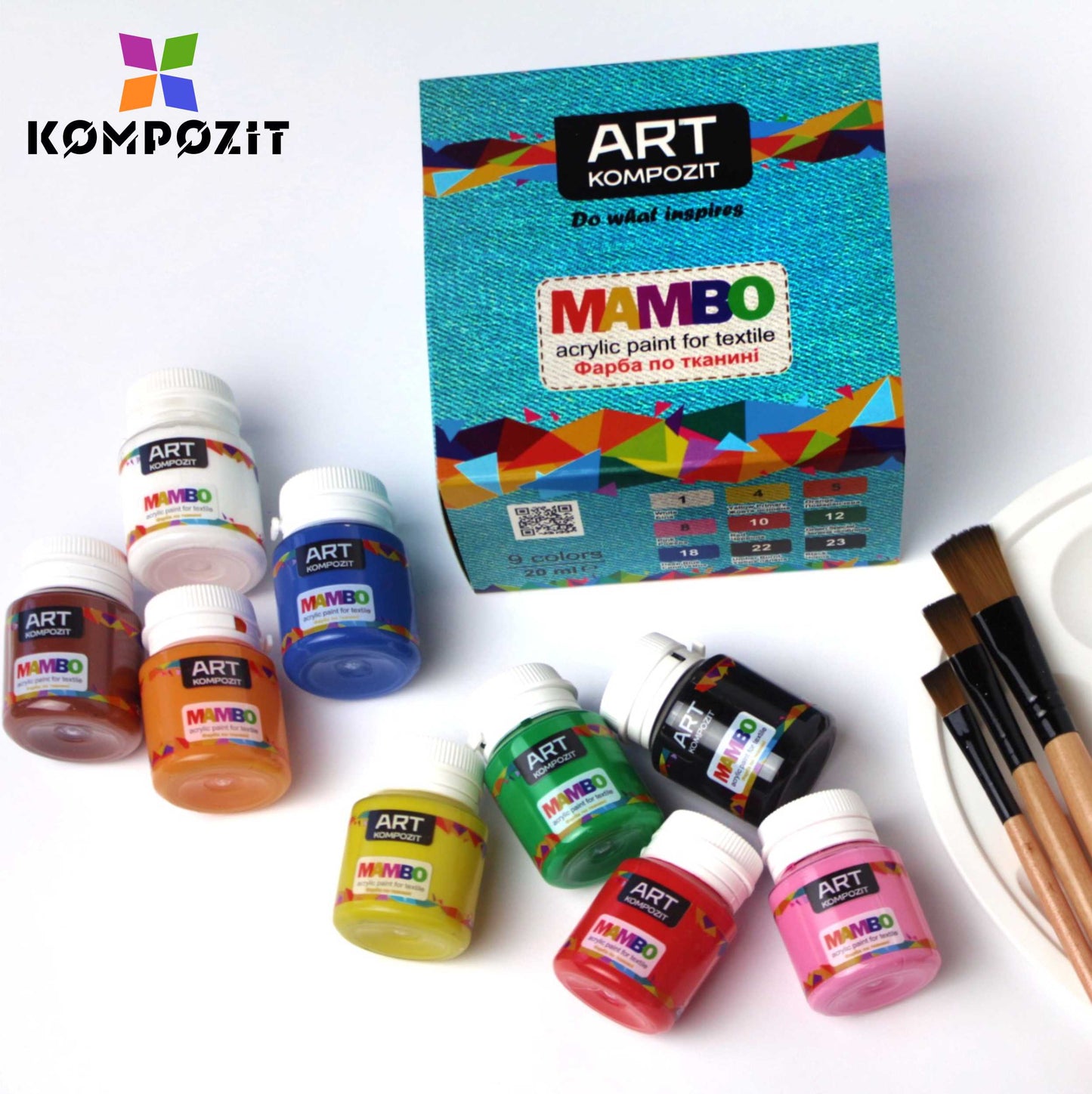 Acrylic Fabric Paint Set 9 x 20 ml (0.67 Fl Oz) For Clothes, Textile, Sneakers. Made in Europe