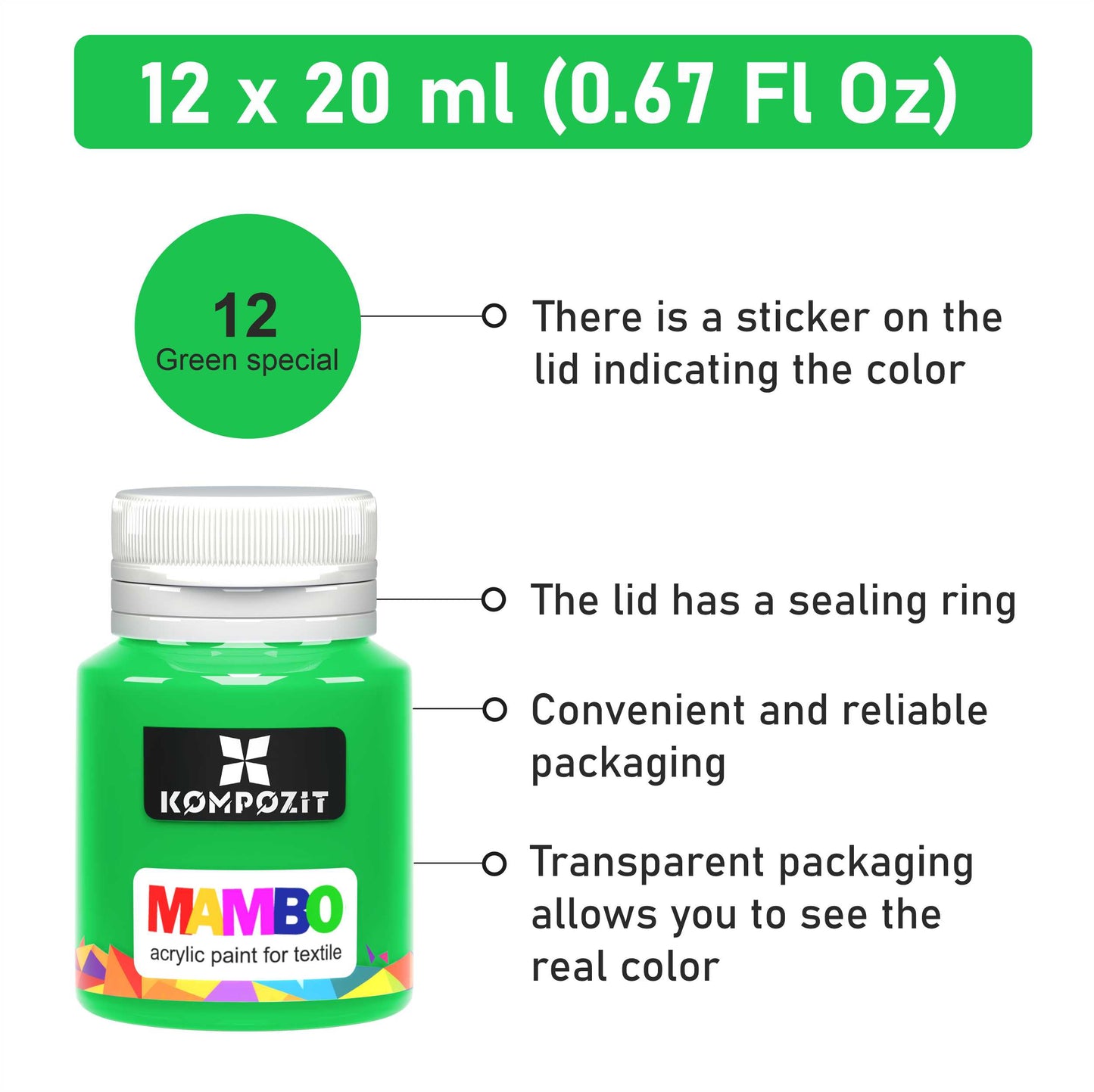 Acrylic Fabric Paint Set 9 x 20 ml (0.67 Fl Oz) For Clothes, Textile, Sneakers. Made in Europe