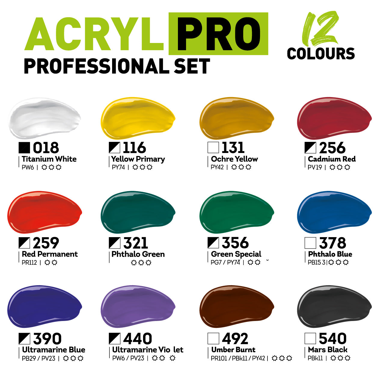 Professional Heavy Body Acrylic Paint Set 12 x 75 ml