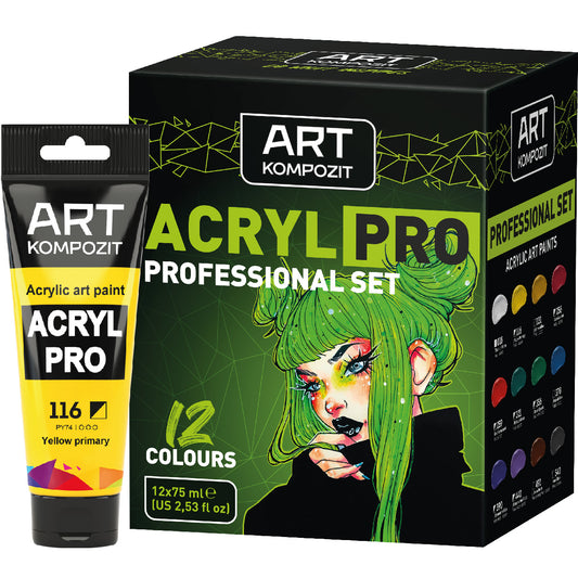 Professional Heavy Body Acrylic Paint Set 12 x 75 ml (2.54 fl oz) TM KOMPOZIT