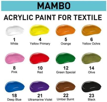 Permanent Acrylic Fabric Paint Set For Clothes 12 x 20 ml (0.67 Fl Oz) Textile, Sneakers. Made in Europe