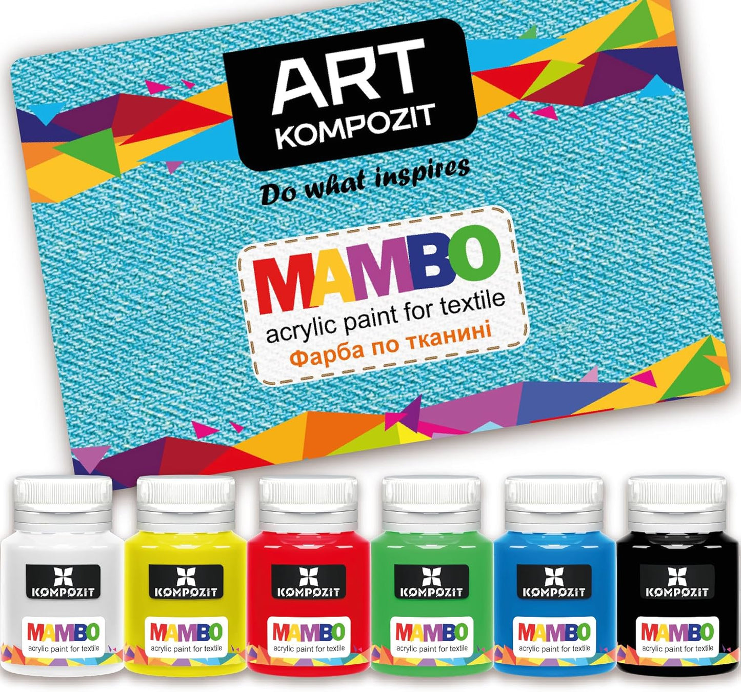 MAMBO Acrylic Fabric Paint for Clothes Permanent - Basic Colors 6x20 ml