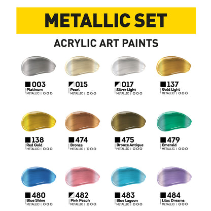 Metallic Soft Body Acrylic Paint Set 12 x 75 ml