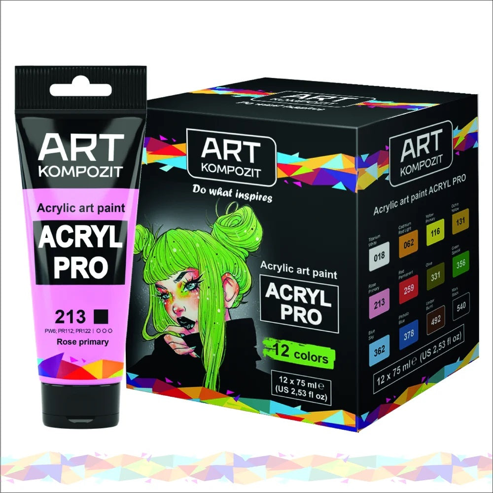 Acrylic Fabric Paint Set 12 colors 20 ml (0.67 Fl Oz) For Clothes | Textile  | Leather | T-shirt | Sneakers | Made in Europe | MAMBO | KOMPOZIT